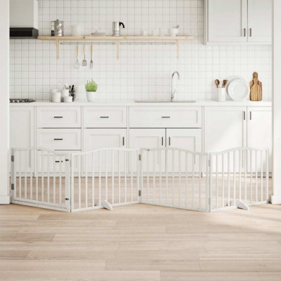 vidaXL Poartă c&amp;acirc;ini pliabilă cu ușă, 4 panouri, alb, 320 cm, lemn plop 352217 foto