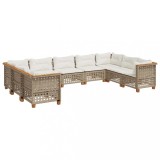 Cumpara ieftin Set canapele de gradina, 9 piese, cu perne, bej, poliratan