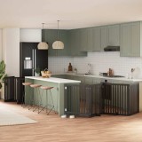 vidaXL Poartă c&acirc;ini pliabilă cu ușă 12 panouri negru 960 cm, lemn plop