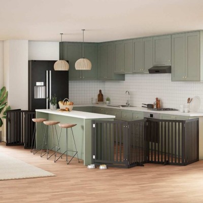 vidaXL Poartă c&amp;acirc;ini pliabilă cu ușă 12 panouri negru 960 cm, lemn plop 3155688 foto