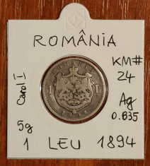 1 leu 1894, Romania, argint foto