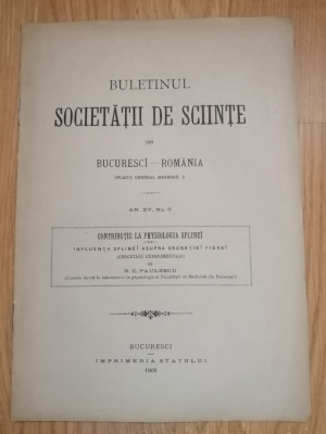 Contributie la fiziologia splinei - prof. Nicolae Paulescu, 1906 foto