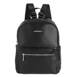 Rucsac Femei, Model 26x14x32cm, Compartiment Mare, Fermoar Argintiu, Negru, Material PU, Piele ecologica, Oem