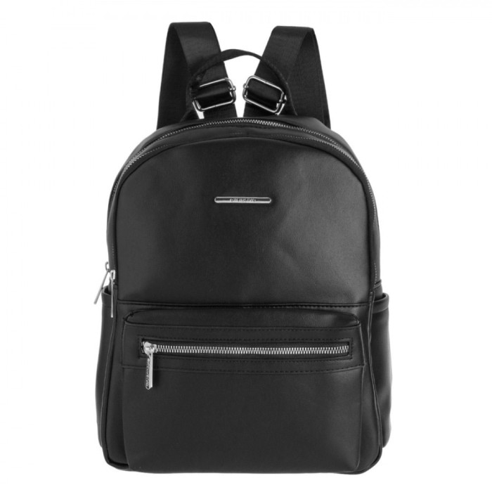 Rucsac Femei, Model 26x14x32cm, Compartiment Mare, Fermoar Argintiu, Negru, Material PU