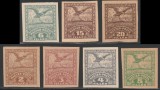 1919 Romania - 7 Eseuri nedantelate Vultur de valori diferite, Ocupatia Romana Debretin II (desene originale), Istorie, Nestampilat