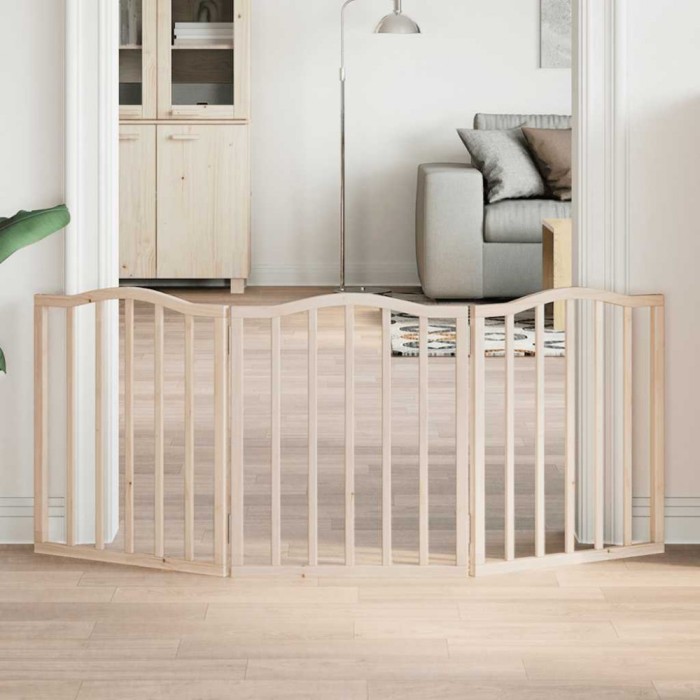 vidaXL Poartă pentru c&acirc;ini pliabilă, 3 panouri, 150 cm, lemn de plop 352204