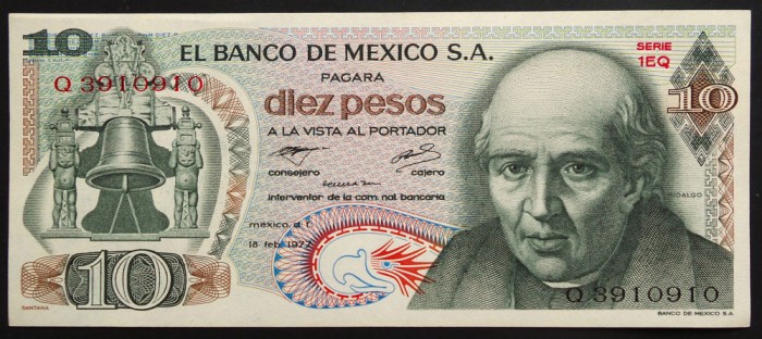 BANCNOTA 10 PESOS - MEXIC, anul 1977 *cod 155 = UNC