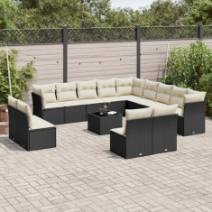 vidaXL Set mobilier de grădină cu perne, 14 piese, negru, poliratan