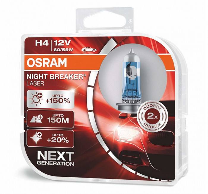 Bec Osram H4 12V 60/55W Night Breaker Laser 64193NL-HCB Set 2 Buc