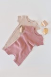 Set de 2 salopetele cu maneca scurta din bumbac organic si modal - Roz Blush BabyCosy (Marime: 0-3 Luni)