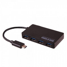 Hub usb 3.1 Type-c la 4 x porturi Usb 3.0 si 2 BC 1.2 cu port alimentare priza, compatibil Thunderbolt, negru foto