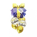Set 6 Baloane Happy Birthday Aurii, Folie Aluminiu si Latex, Decor Aniversare Copii