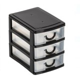 Cutie Organizatoare Neagra din Plastic cu 3 Sertare pentru Birou 11x9x13cm