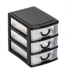 Cutie Organizatoare Neagra din Plastic cu 3 Sertare pentru Birou 11x9x13cm