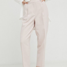 Bruuns Bazaar pantaloni femei, culoarea roz, drept, high waist