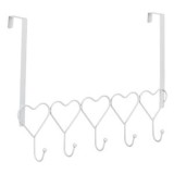 Cuier pentru ușă, metalic, formă de inimă, 5 c&acirc;rlige, 41 cm, alb, CMCLASS