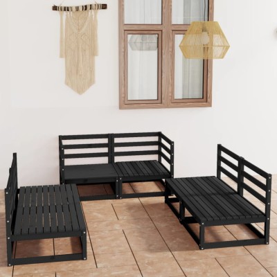 Gossi set mobilier de gradina, 6 piese, negru, lemn masiv de pin foto