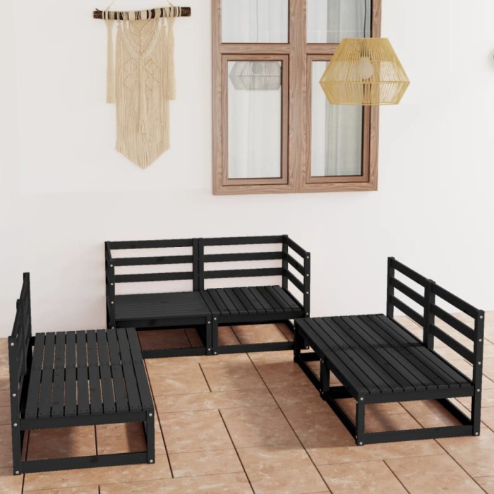 Gossi set mobilier de gradina, 6 piese, negru, lemn masiv de pin