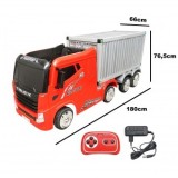 Camion electric rosu cu remorca, acumulator 12V/7Ah si telecomanda JJ2011 pentru copii 3 ani