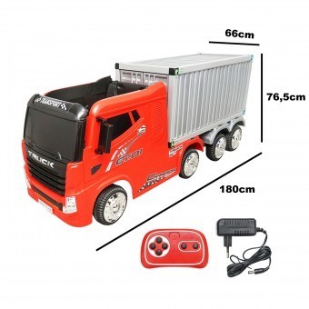 Camion electric rosu cu remorca, acumulator 12V/7Ah si telecomanda JJ2011 pentru copii 3 ani foto