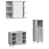 Cumpara ieftin Set mobilier de baie, 3 piese, gri beton, lemn compozit