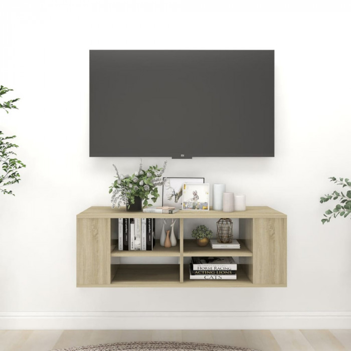 vidaXL Dulap TV montat pe perete, stejar Sonoma, 102x35x35 cm, PAL