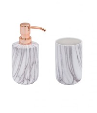 Set 2 accesorii stative pentru baie, dozator sapun si periute dinti, Ceramica