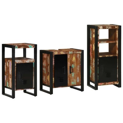 vidaXL Set de mobilier pentru baie cu raft 3 pcs Lemn recuperat solid 3305623 foto