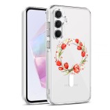 Husa pentru samsung galaxy a55 5g, atasare magnetica, magsafe, pink wreath 15, clear