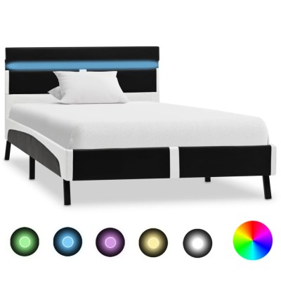 Cadru de pat cu LED, negru, 90 x 200 cm, piele artificială foto