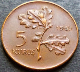 Cumpara ieftin Moneda 5 KURUS - TURCIA, anul 1969 *cod 2750 A = A.UNC PATINA, Europa