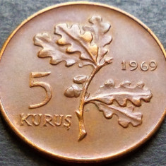 Moneda 5 KURUS - TURCIA, anul 1969 *cod 2750 A = A.UNC PATINA