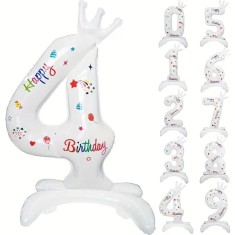 Balon din Folie Metalizata, Cyrax, Figurina Cifra, Model 4 cu Happy Birthday Scris, Tema Aniversare 81 cm, Ambalaj Individual, Pai Inclus, Umflare cu