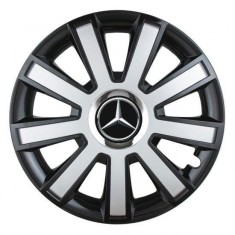 Set 4 capace roti Silver/black cu inel cromat R14 pentru gama auto Mercedes-Benz
