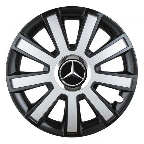 Set 4 capace roti Silver/black cu inel cromat R14 pentru gama auto Mercedes-Benz