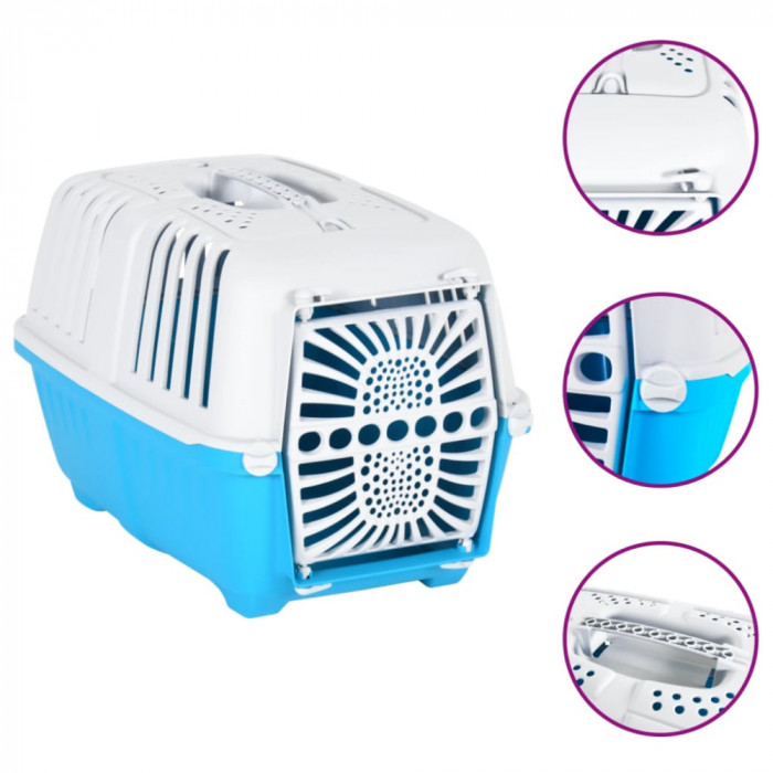 vidaXL Cutie transport animale alb/albastru 48x31,5x33cm polipropilenă