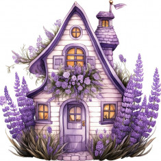 Sticker decorativ, Casa cu Lavanda, Mov, 60 cm, 1361STK-8