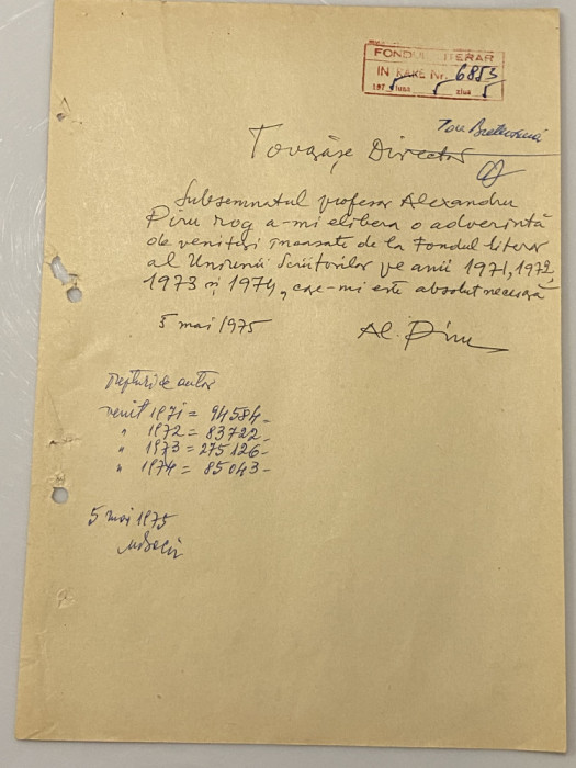 Alexandru Piru - document vechi - semnatura olografa