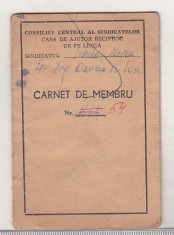 bnk div CC al Sindicatelor , casa de ajutor reciproc - carnet de membru 1969