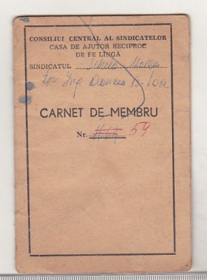 bnk div CC al Sindicatelor , casa de ajutor reciproc - carnet de membru 1969 foto