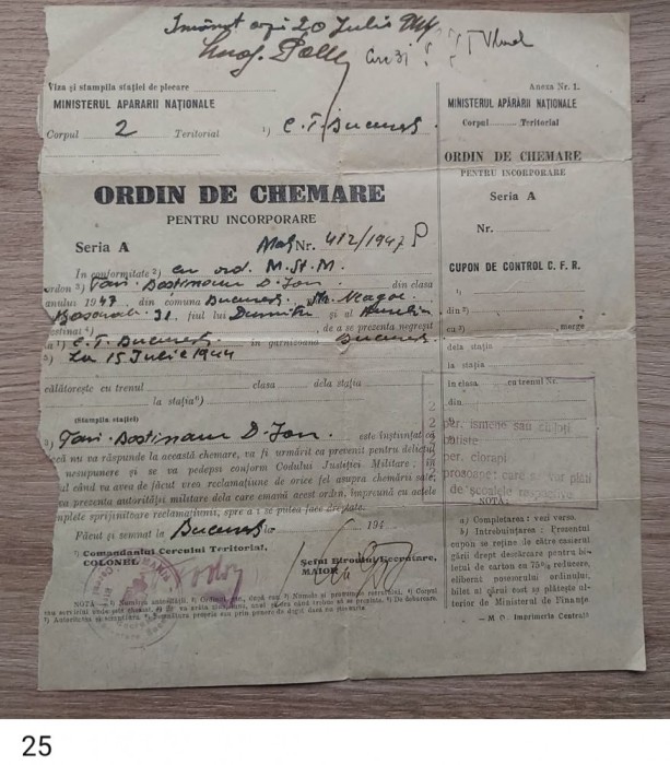 Ordin de chemare / &icirc;ncorporare 1947