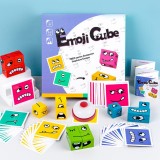 Puzzle interactiv si educativ, cub din lemn, 6in1, expresii emoji, montessori