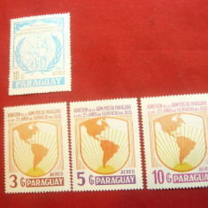 Serie mica Paraguay 25 ani in serviciul BID 1985 3 val.-Harta si 40 ani ONU