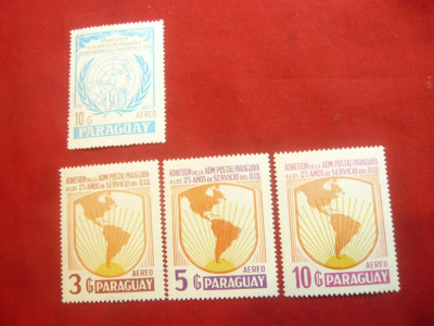 Serie mica Paraguay 25 ani in serviciul BID 1985 3 val.-Harta si 40 ani ONU foto