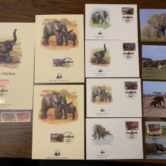 uganda - elefant - serie 4 timbre MNH, 4 FDC, 4 maxime, fauna wwf