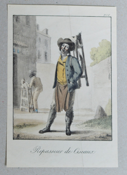 Adolphe Eug&egrave;ne Gabriel Roehn &quot;Repasseur de ciseaux&quot; litografie 1817