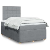 VidaXL Pat box spring cu saltea, gri deschis, 120x190 cm, textil