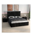 Pat Tapitat Negru 180x200 cm + Noptiere Tapitate + Saltea Lux Ortopedica