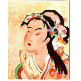 E50. Tablou, Japoneza reinterpretata, acrilic pe carton, neinramat, 24x18cm, Portrete, Impresionism