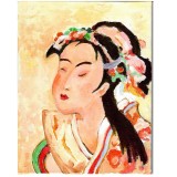 E50. Tablou, Japoneza reinterpretata, acrilic pe carton, neinramat, 24x18cm, Portrete, Impresionism, RavariuArt